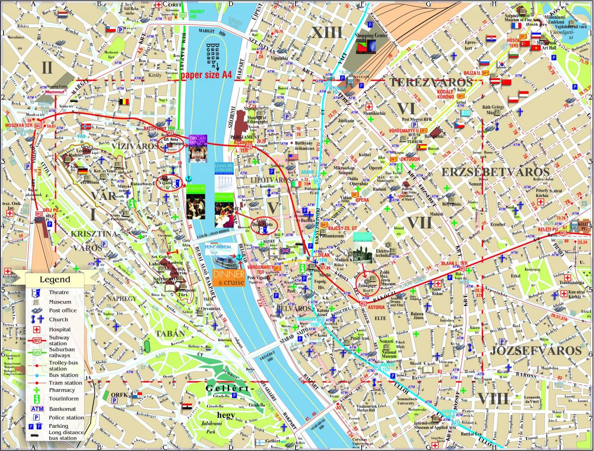 boedapest plattegrond van de stad met attracties